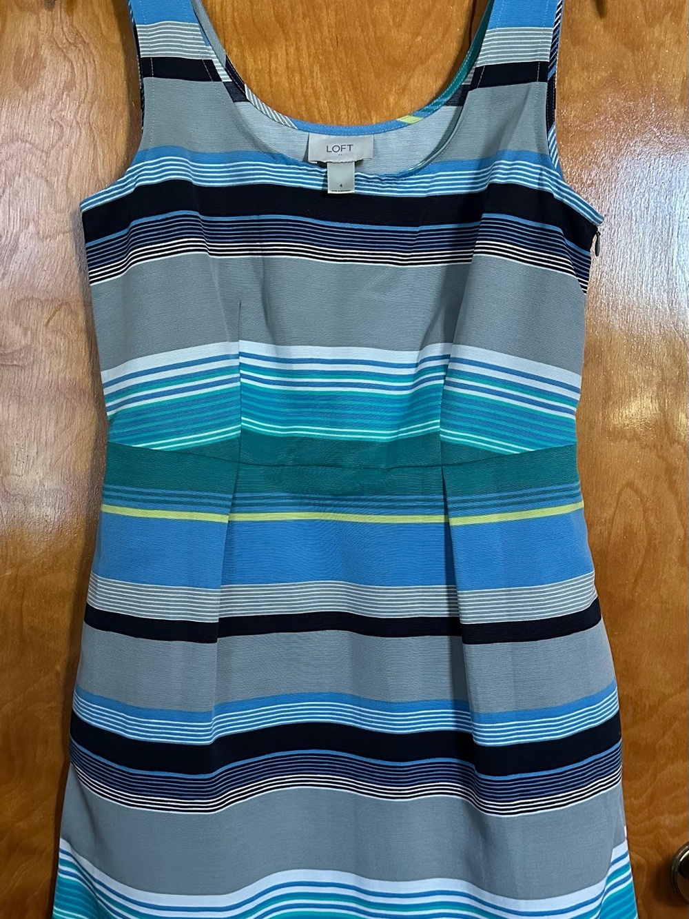 LOFT Gray, Blue and Teal Striped Sleeveless Dress